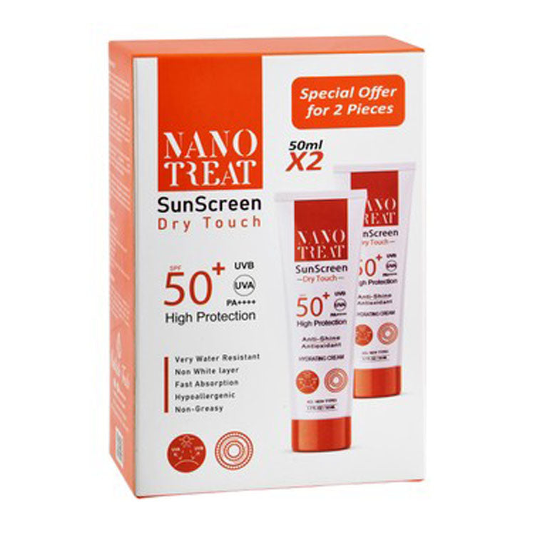 Nano Treat Hypoallergenic Water-Resistant Non-Greasy Hydrating, Antioxidant & Anti-Shine Dry Touch Face & Body Sunscreens for All Skin Types SPF50+ (Special Offer) - parabens free, alcohol free, mineral oil free