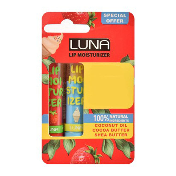 Luna Lip Moisturizer Strawberry & Vanilla Flavor with Shea Butter, Coconut Oil & Cocoa Butter (2 Pieces) (Special Offer)