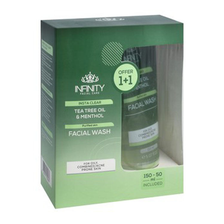 Infinity Insta Clear Purifying Facial Wash with Tea Tree Oil & Menthol for Acne-Prone, Oily & Combination Skin (150ml+50ml Free)