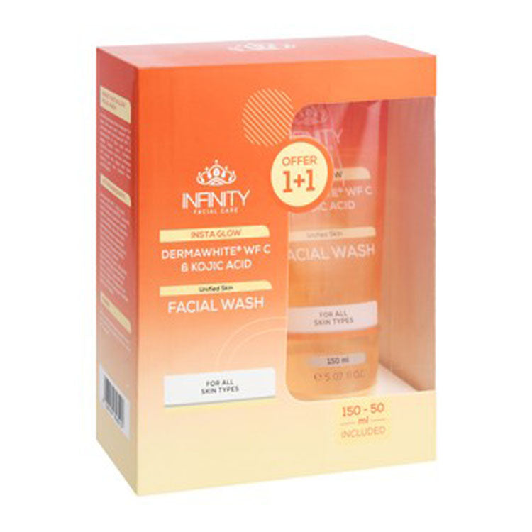 Infinity Insta Glow Dermawhite Facial Wash with Kojic Acid for All Skin Types (150ml+50ml Free) - non comedogenic