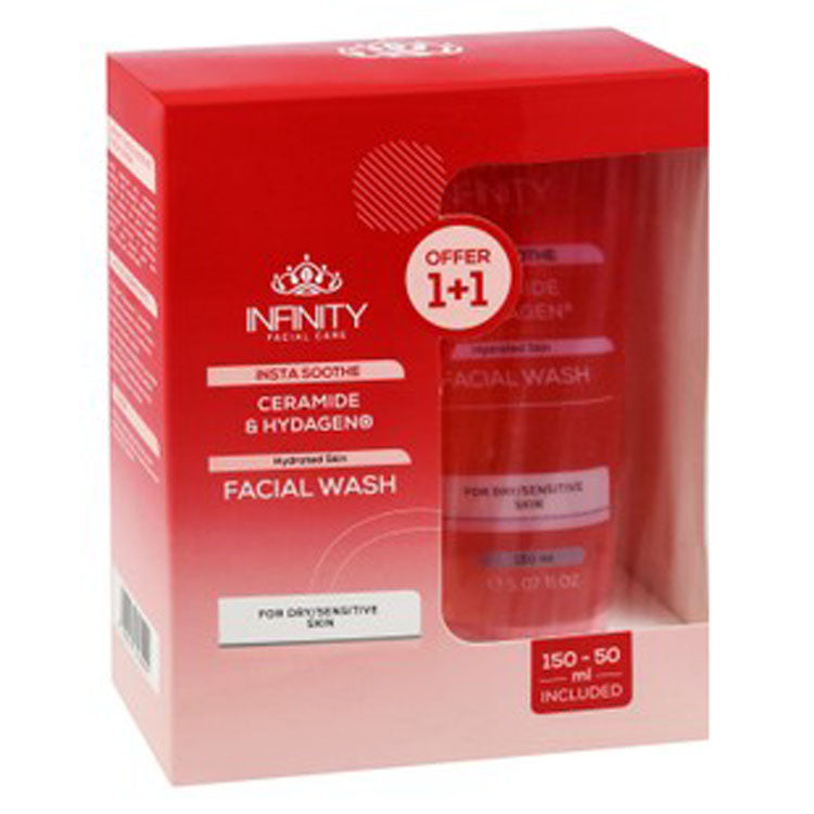 Infinity Insta Soothing & Hydrating Face Wash with Ceramide & Hydagen for Dry & Sensitive Skin (150ml+50ml Free)
