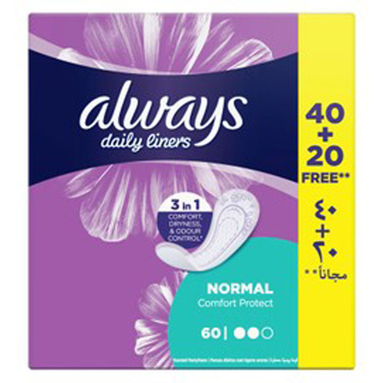 Always Comfort & Protect Daily Normal Pantyliners (40+20 Free )
