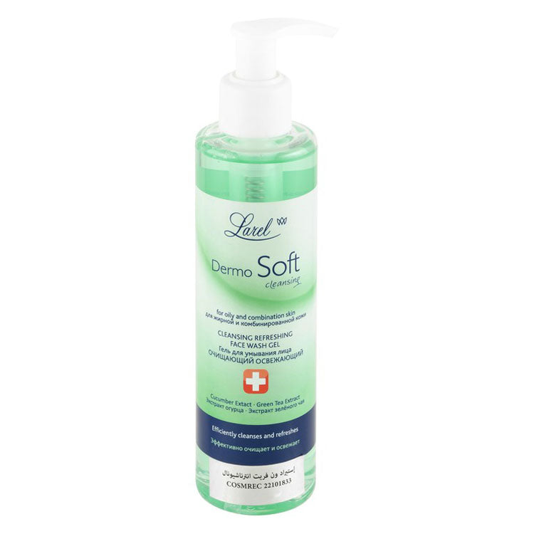 Larel Derma Soft Cleansing & Refreshing Gel Face Wash with Cucumber & Green Tea Extact for Oily & Combination Skin