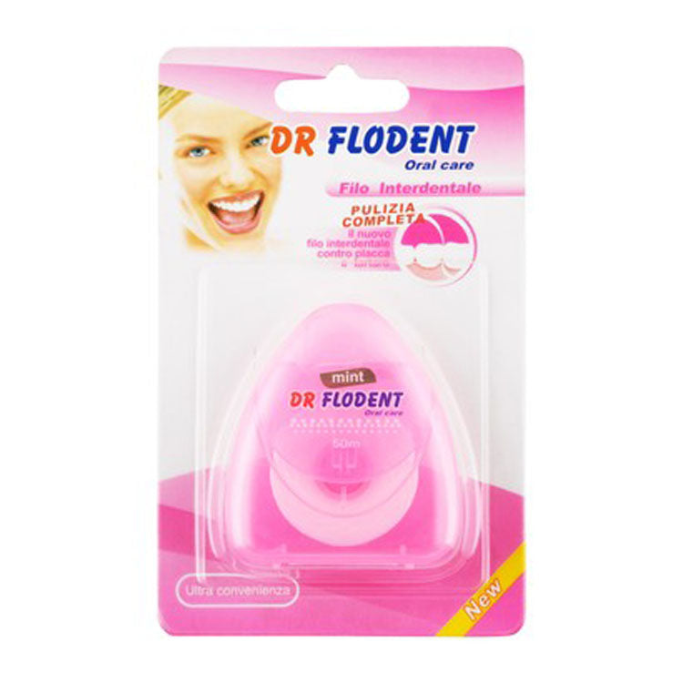 خيط تنظيف الأسنان الوردي من دكتور فلودنت بنكهة النعناع