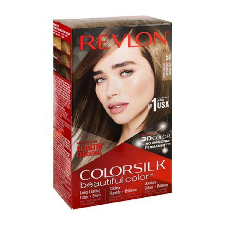 صبغة شعر دائمة من ريفلون ثري دي كولور سيلك، لون بني فاتح 51 - خالية من الأمونيا