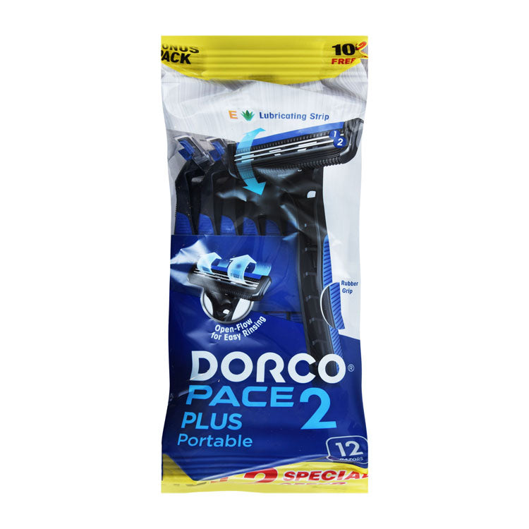 شفرات حلاقة دوركو بيس بلس 2 للاستعمال مرة واحدة للرجال مع الألوفيرا وفيتامين E (10 + 2 مجاناً)