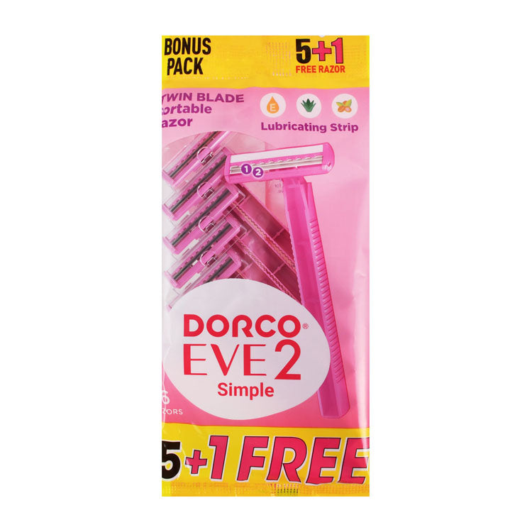 شفرات حلاقة دوركو إيف سيمبل الزهرية للاستخدام مرة واحدة بشفرتين مع فيتامين هـ وزيت الأرغان وخلاصة الصبار (5+1 مجاناً)