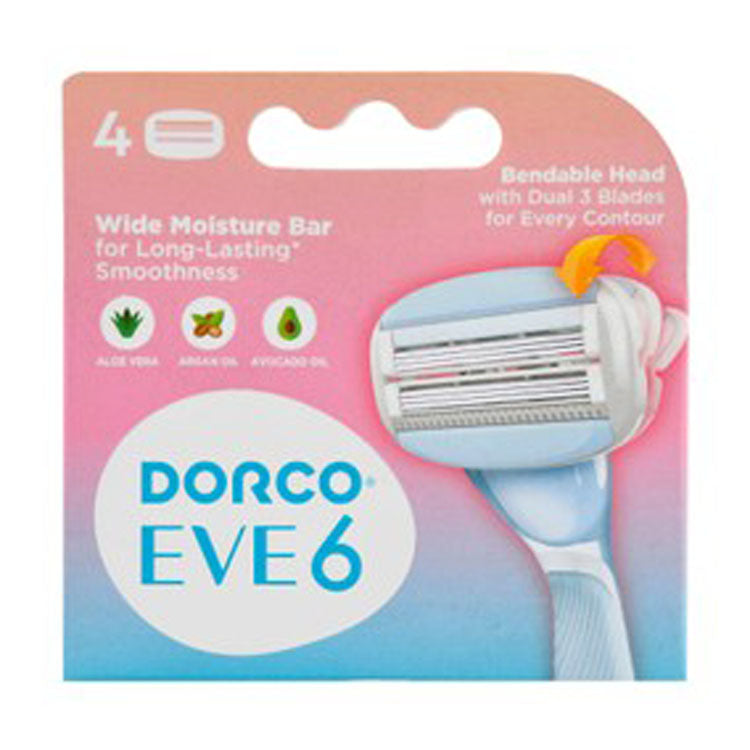شفرات حلاقة دوركو إيف 6 الزرقاء مع خلاصة الأفوكادو وزيت الأرغان والصبار