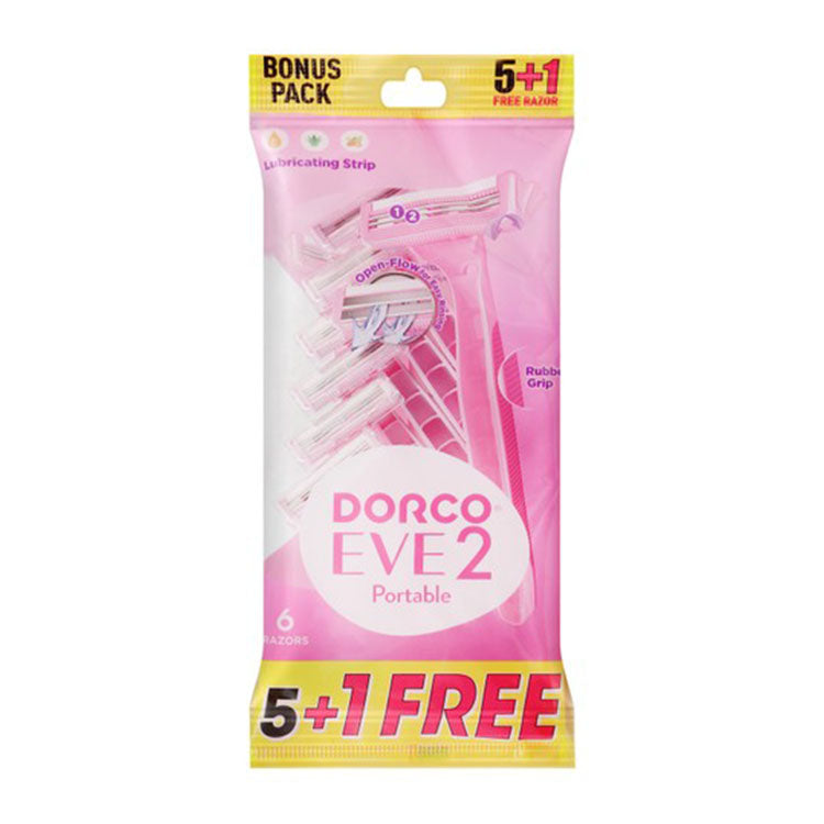 Dorco Eve 2 Pink Portable Razors with Vitamin E, Aloe Vera & Argan Oil (5+1 Free)