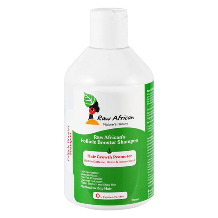 Raw African Follicle Booster, Growth Promoter & Anti-Hair Fall Shampoo with Caffeine, Biotin & Rosemary Oil for Normal to Oily Hair - parabens free, paraffin free, cruelty free