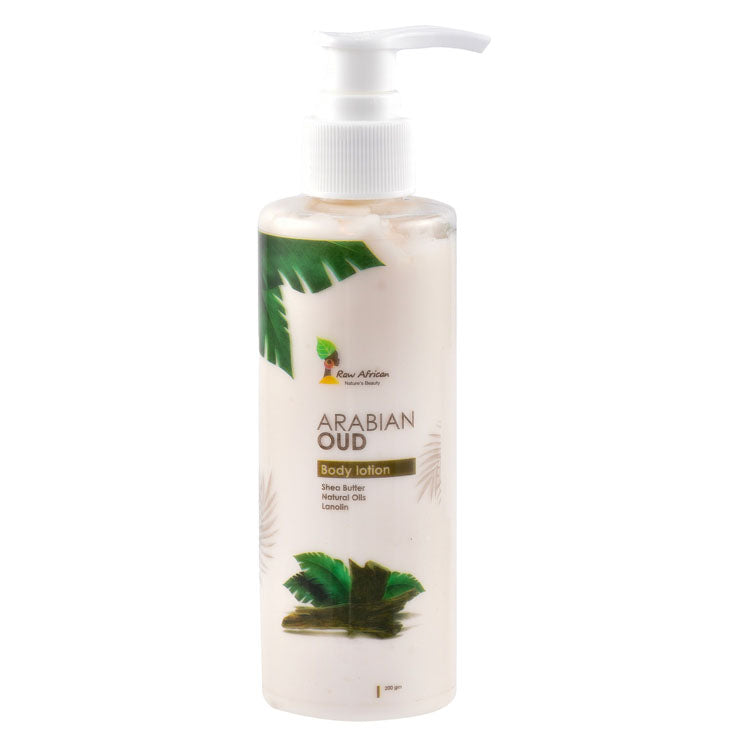 Raw African Non-Greasy Body Lotion Arabian Oud Scent with Shea Butter, Natural Oils & Lanolin - cruelty free