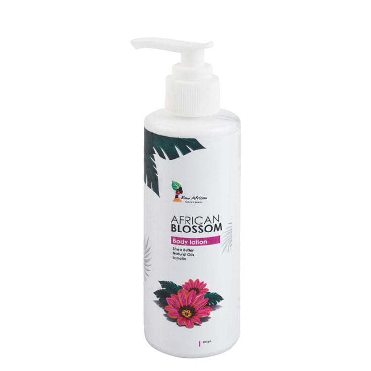 Raw African Non-Greasy Body Lotion Blossom Scent with Shea Butter, Natural Oils & Lanolin