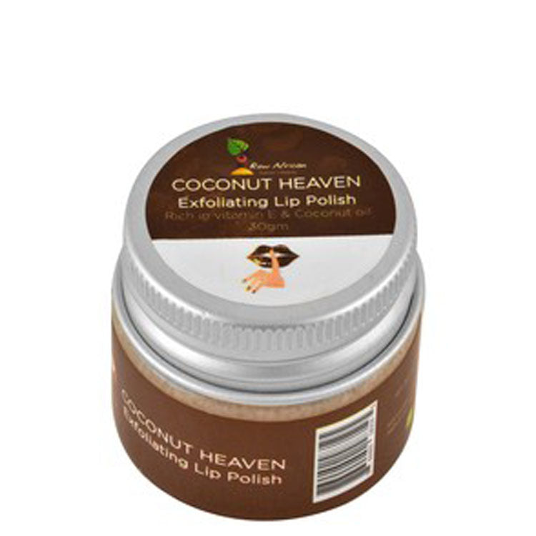 Raw African Exfoliating Lip Polish Coconut Heaven Flavor with Vitamin E & Coconut Oil