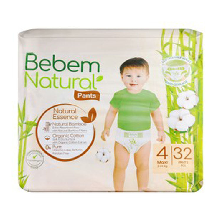Bebem Natural Hypoallergenic Maxi Baby Diaper Pants with Bamboo Extract Size 4 (9-14kg) - latex free, parabens free, perfume free