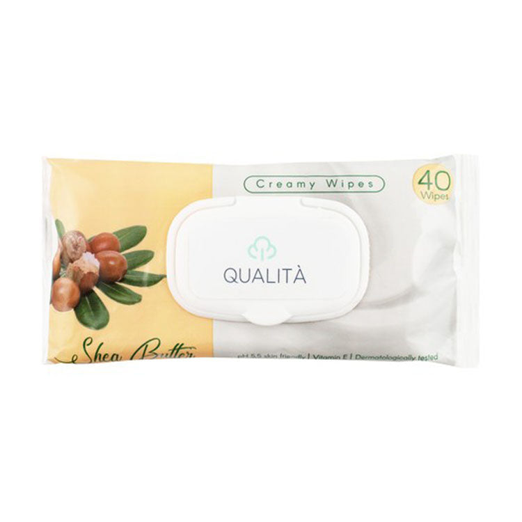 Qualita Creamy Face & Body Wipes with Vitamin E & Shea Butter Extract - alcohol free