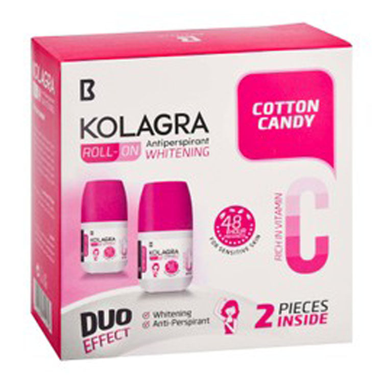 Kolagra 48H Antiperspirant Whitening Roll-On Deodorants Cotton Candy Scent with Vitamin C for Sensitive Skin - alcohol free, aluminum salts free, parabens free