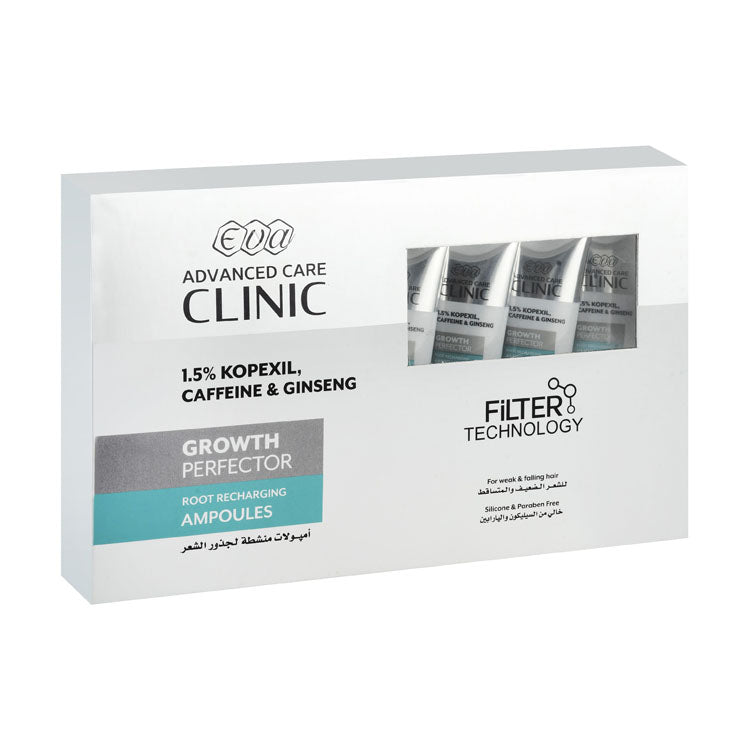 Eva Advanced Care Clinic Hair Growth Ampoules with 1.5% Kopexil, Caffeine & Ginseng Extract for Weak & Falling Hair - silicone free, parabens free
