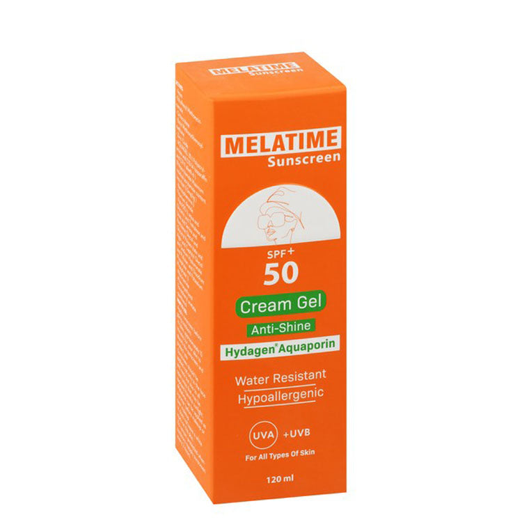 Melatime Hypoallergenic Water-Resistant Anti-Shine Facial Gel Cream Sunscreen with Hydagen Aquaporin for All Skin Types SPF50+