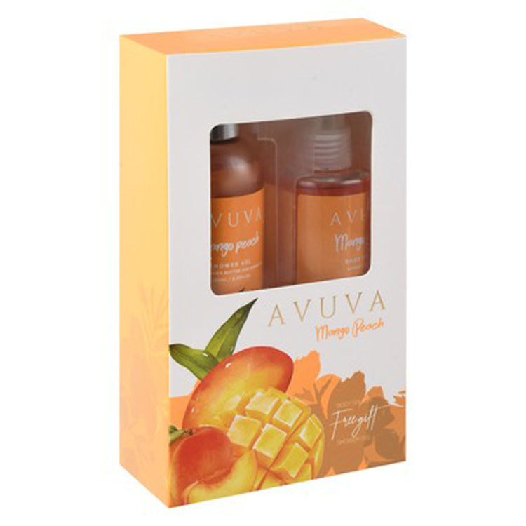 Avuva Mango & Peach Body Splash (225ml) & Avuva Shower Gel Mango & Peach Scent with Shea Butter & Argan Oil (253ml)