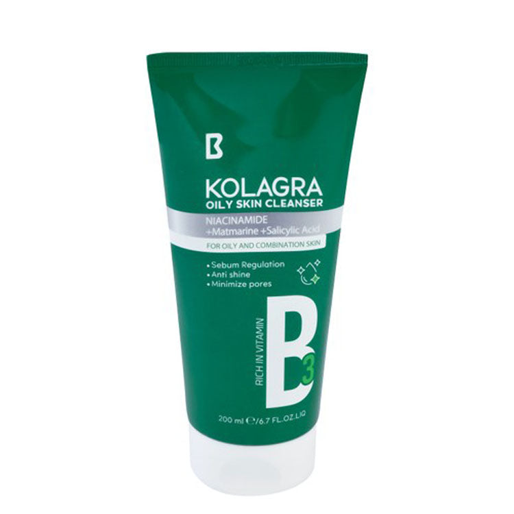 Kolagra Sebum Regulating, Pore Minimizing & Anti-Shine Facial Cleanser with Niacinamide, Vitamin B3 & Salicylic Acid for Oily Skin