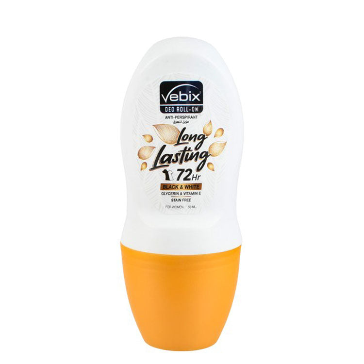 Vebix Long Lasting Black & White 72H Antiperspirant Roll-On Deodorant with Glycerin & Vitamin E for Women