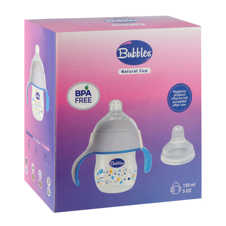 كوب أطفال 150 مل بتصميم الفقاعات الشفافة والوردية - خالٍ من مادة BPA