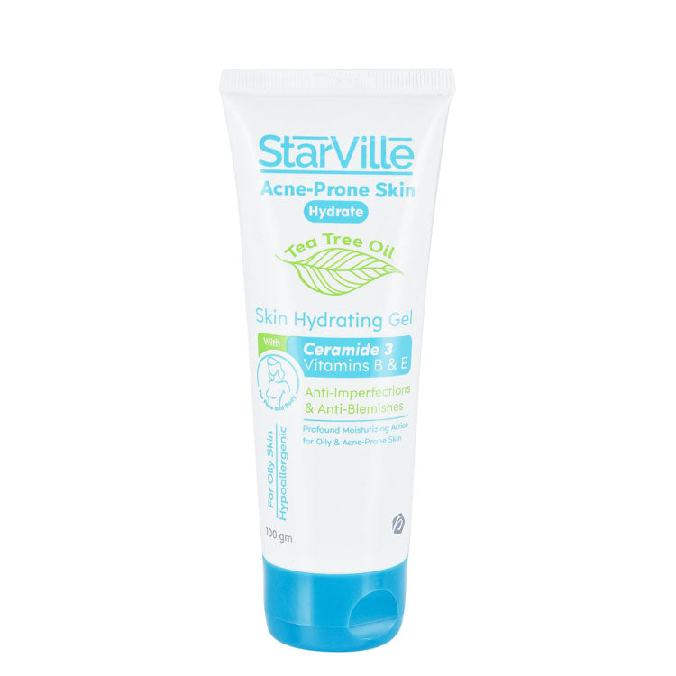 StarVille Hypoallergenic Hydrating Face & Body Gel with Tea Tree Oil, Ceramide 3 & Vitamin B for Oily & Acne-Prone Skin