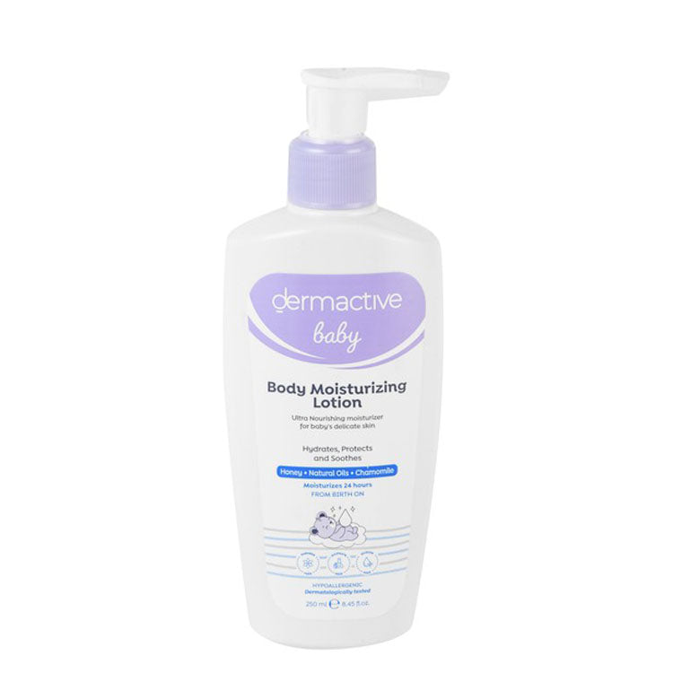Dermactive Baby Hypoallergenic 24H Moisturizing, Nourishing & Hydrating Body Lotion with Honey, Chamomile & Natural Oils for Delicate Skin (0+ Months) - parabens free, sulphate free, silicone free
