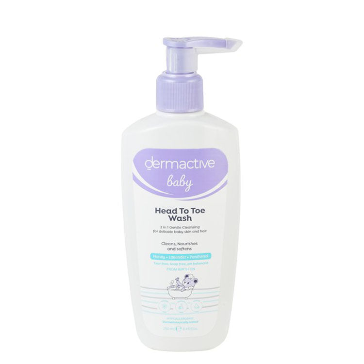 Dermactive Baby Hypoallergenic 2in1 Cleansing & Nourishing Head To Toe Wash with Honey, Lavender & Panthenol for Delicate Skin & Hair (0+ Months) - parabens free, sulphate free, silicone free