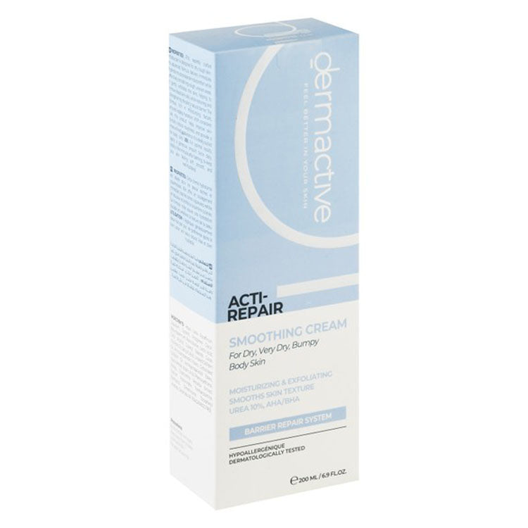 كريم الجسم Dermactive Acti-Repair المرطب والمنعم والمقشر لا يسبب الحساسية باليوريا 10%، مع أحماض ألفا وبيتا هيدروكسي للبشرة الجافة والجافة جداً والخشنة.