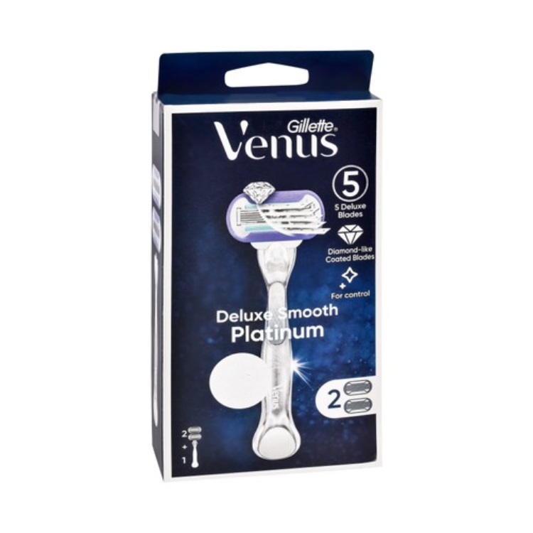 Gillette Venus Platinum Deluxe Smooth شفرات حلاقة معدنية بخمس شفرات، مع عبوتين إعادة تعبئة، للنساء