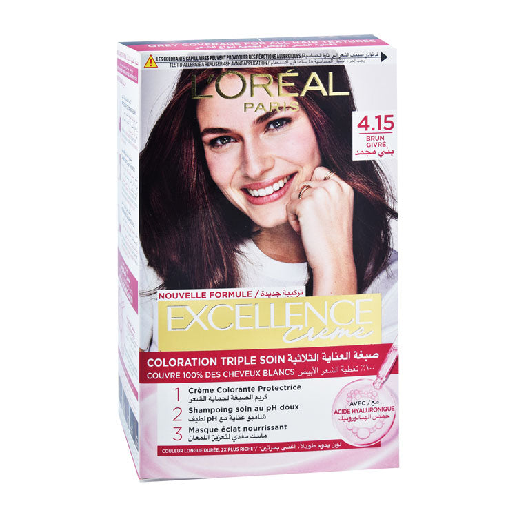 L'Oreal Excellence Triple Care Hair Color Cream with Hyaluronic Acid Frosted Brown 4.15