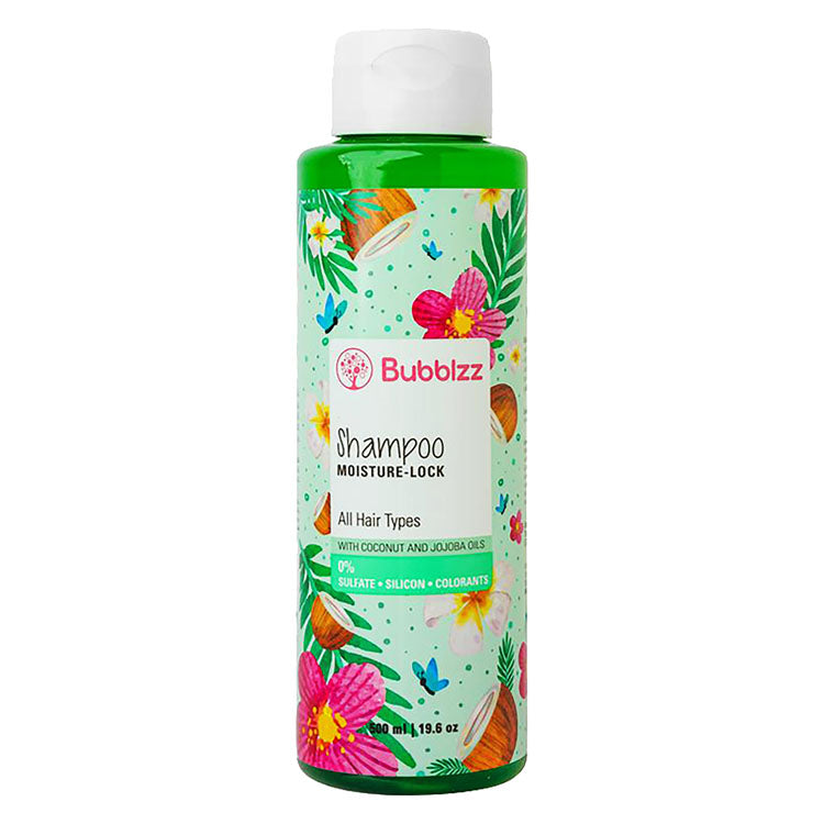 Bubblzz Moisture-Lock Shampoo with Coconut & Jojoba Oils for All Hair Type - sulfate free, silicone free, colorants free