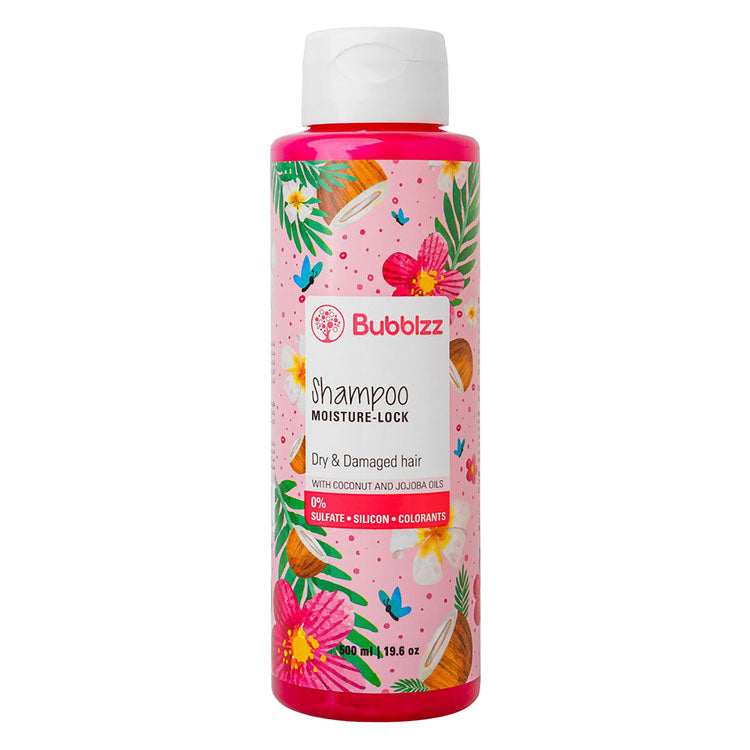 Bubblzz Moisture-Lock Shampoo with Coconut & Jojoba Oils for Dry & Damaged Hair - sulfate free, silicone free, colorants free