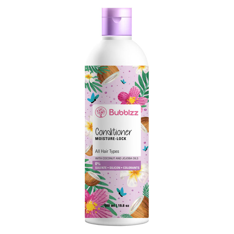 Bubblzz Moisture-Lock Conditioner with Coconut & Jojoba Oils for All Hair Types - sulfate free, silicone free, colorants free