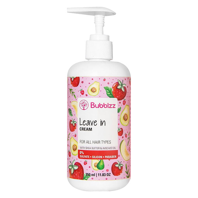Bubblzz Moisture-Lock Leave In Cream with Avocado & Strawberry for Dry & Damaged Hair - sulfate free, silicone free, colorants free