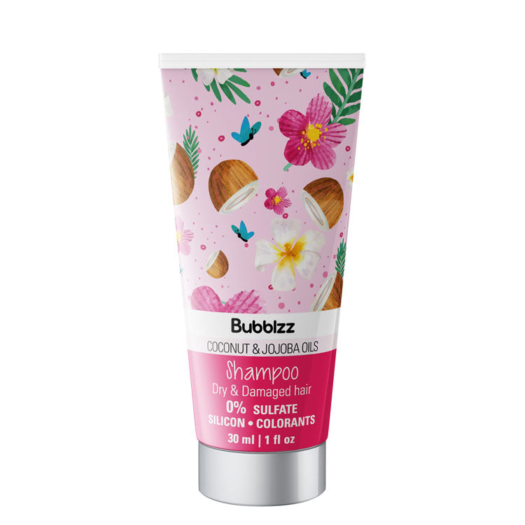 Bubblzz Shampoo with Coconut & Jojoba Oils for Dry & Damaged Hair - sulfate free, silicone free, colorants free