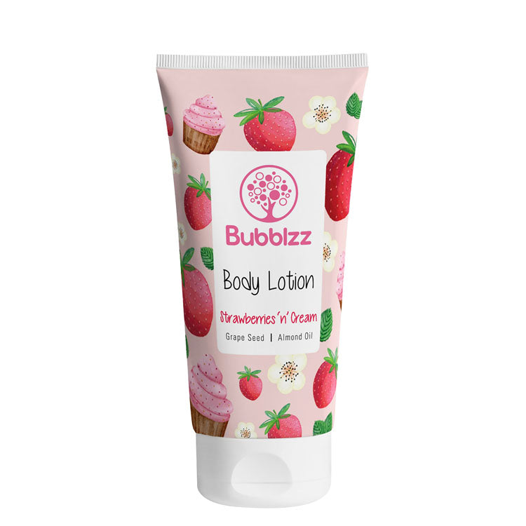 Bubblzz Body Lotion Strawberries & Cream Scent with Grape Seed & Almond Oils