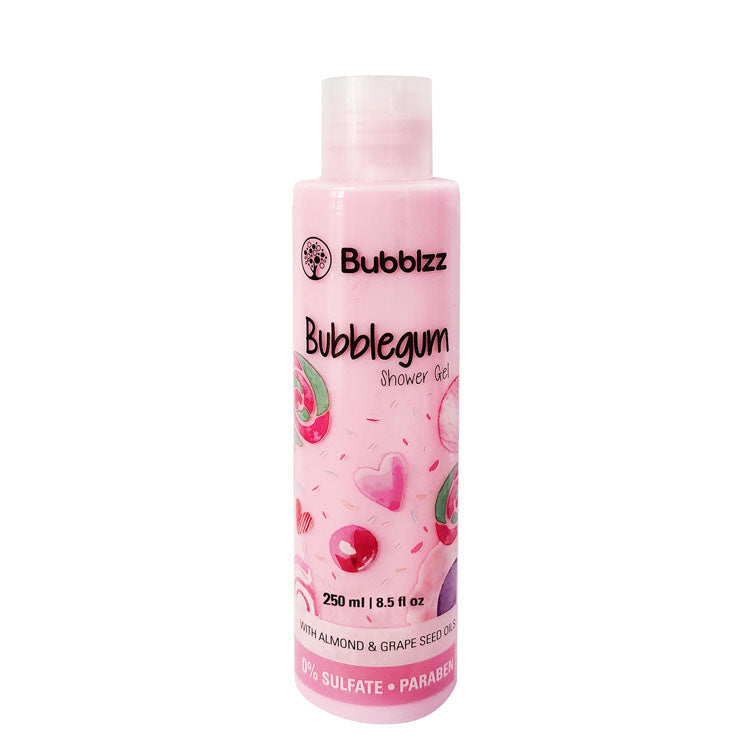 Bubblzz Shower Gel Bubblegum Scent with Almond & Grape Seed Oils - SLES free, parabens free, sulfate free