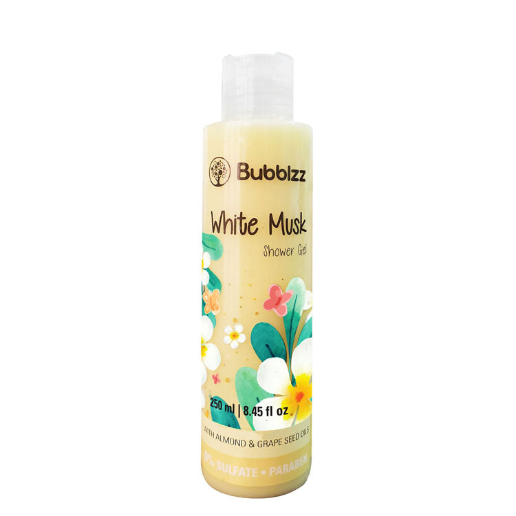 Bubblzz White Musk Shower Gel with Almond & Grape Seed Oils - sulfate free, parabens free