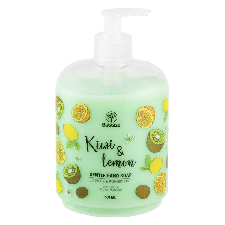 Bubblzz Organic Gentle Liquid Hand Soap Kiwi & Lemon Scent with Honey, Olive Oil & Shea Butter - vegan, sulphate free, parabens free