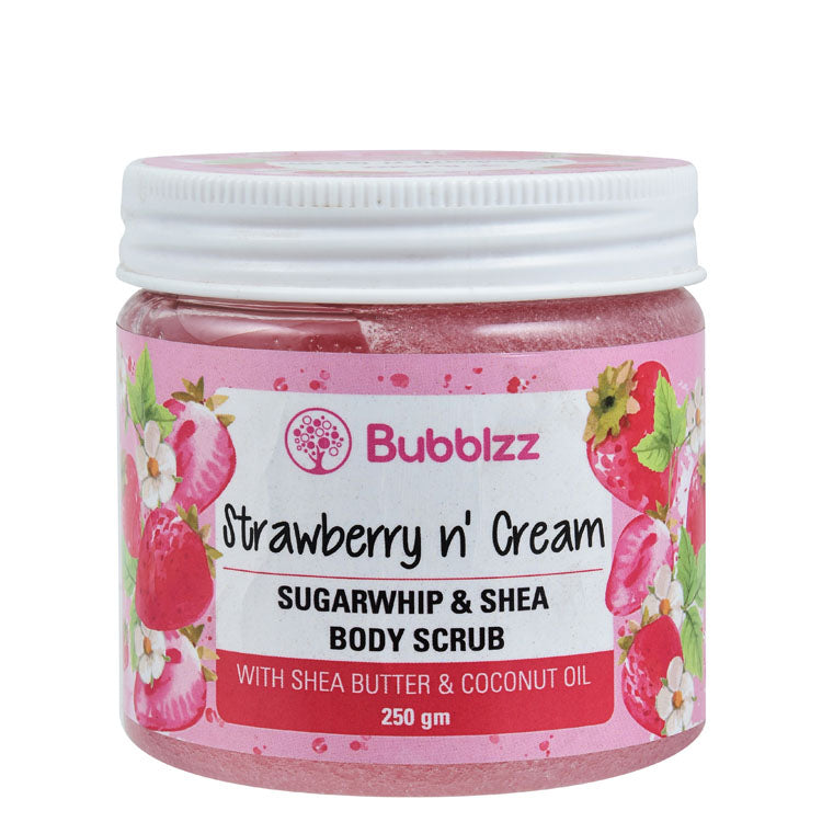 مقشر الجسم سوجر ويب من بابلز برائحة الفراولة والكريمة بزبدة الشيا وزيت جوز الهند