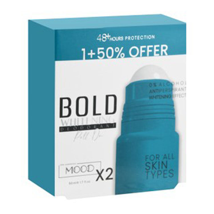 Mood Bold 48H Whitening & Antiperspirant Roll-On Deodorants for All Skin Types (50% Off on the 2nd Product) - alcohol free