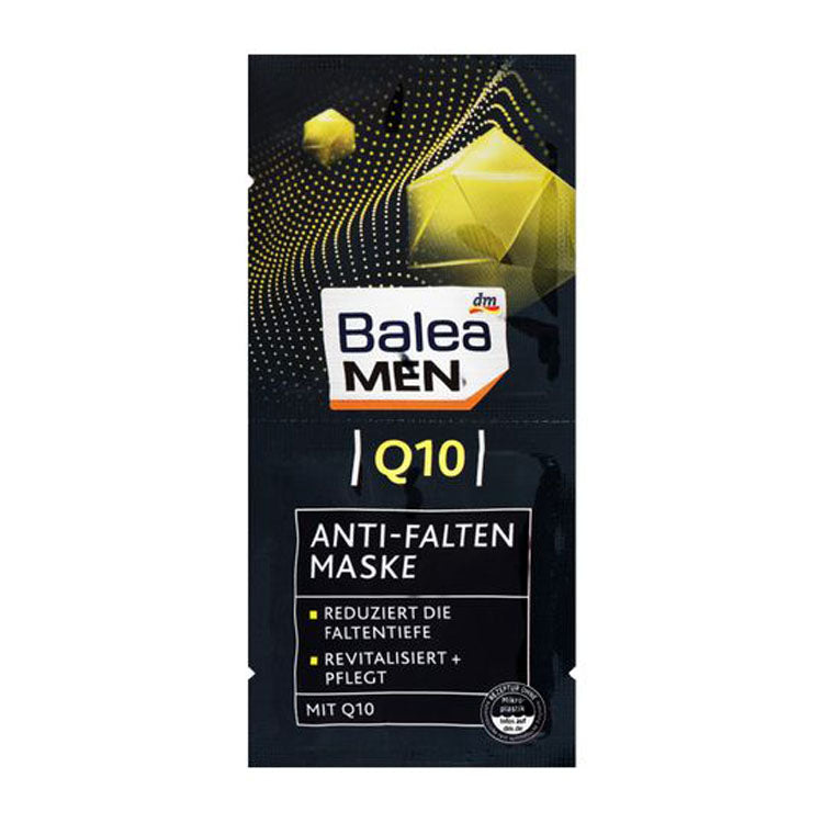 Balea Men Nourishing, Revitalizing & Anti-Wrinkle Facial Mask with Q10 - vegan, microplastic free, synthetic polymers free 2 x 8 ml