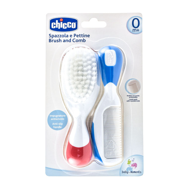 فرشاة ومشط شيكو أحمر وأزرق مضاد للانزلاق (0+ أشهر)