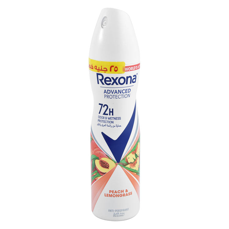 Rexona Advanced Protection 72H Antiperspirant Deodorant Spray with Peach & Lemongrass Extracts for Women (-25 EGP) - alcohol free