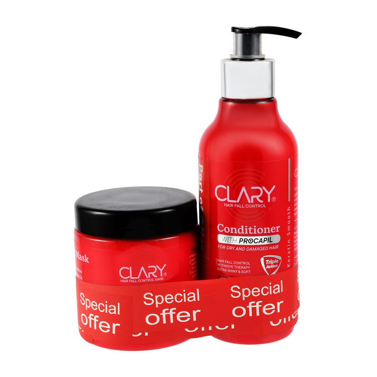 Clary Triple Action Hair Fall Control Conditioner (300ml) & Mask with Procapil for Dry & Damaged Hair (300ml) (Special Offer) - sulfate free, parabens free, silicone free