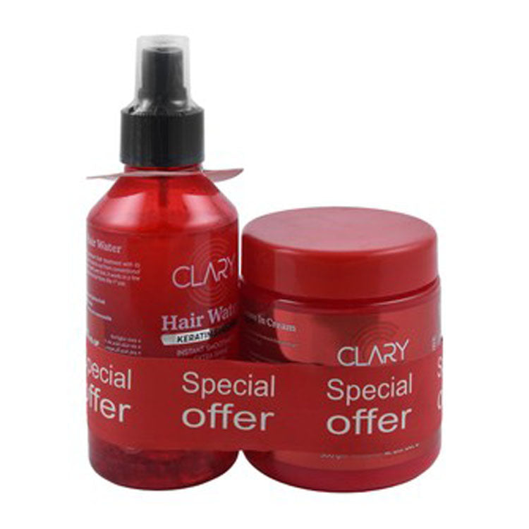 Clary Anti-Hair Fall Leave-In Cream with Procapil, Aquaxyl & Vitamins (300gr) & Keratin Smooth Nourishing & Anti-Frizz Hair Water (200ml) (Special Offer) 1 bundle