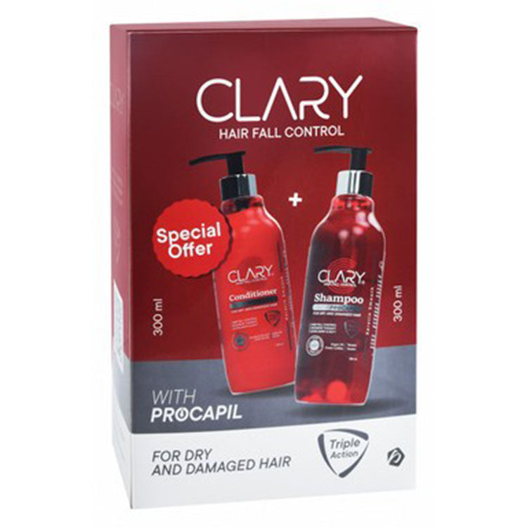 Clary Anti-Hair Fall Shampoo with Keravis, Green Coffee & Keratin (300ml) & Conditioner with Ginseng Extract, Argan Oil & Shea Butter (300ml) (Special Offer)