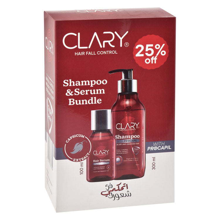 Clary Anti-Hair Fall Shampoo & Serum Set for Dry & Damaged Hair (25% Off)